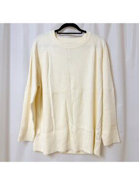 Brunette The Label Long Ribbed Crew Sweater Cream L/XL NWT